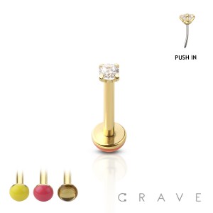 PRONG-SET THREADLESS PUSH-IN 316L SURGICAL STEEL LABRET WITH SOFT ENAMEL BACK FOR COMFORT SET